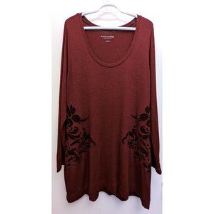 Soft Surroundings Knit Tunic Top Red Maroon Velvet Pattern Women's Size Large